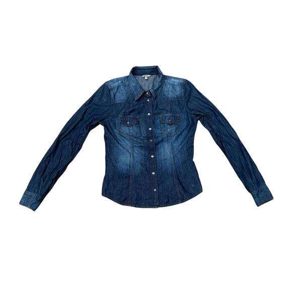 Guess 1981 Women's Medium denim shirt Western Faded Long Sleeve Snap Down button - Picture 1 of 8